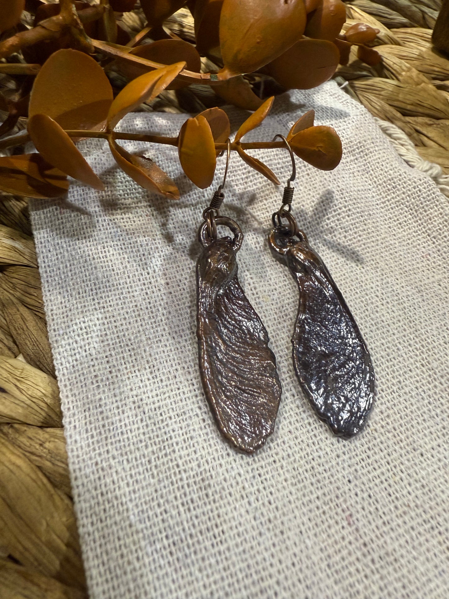 Electroformed Copper Maple Seed Earrings