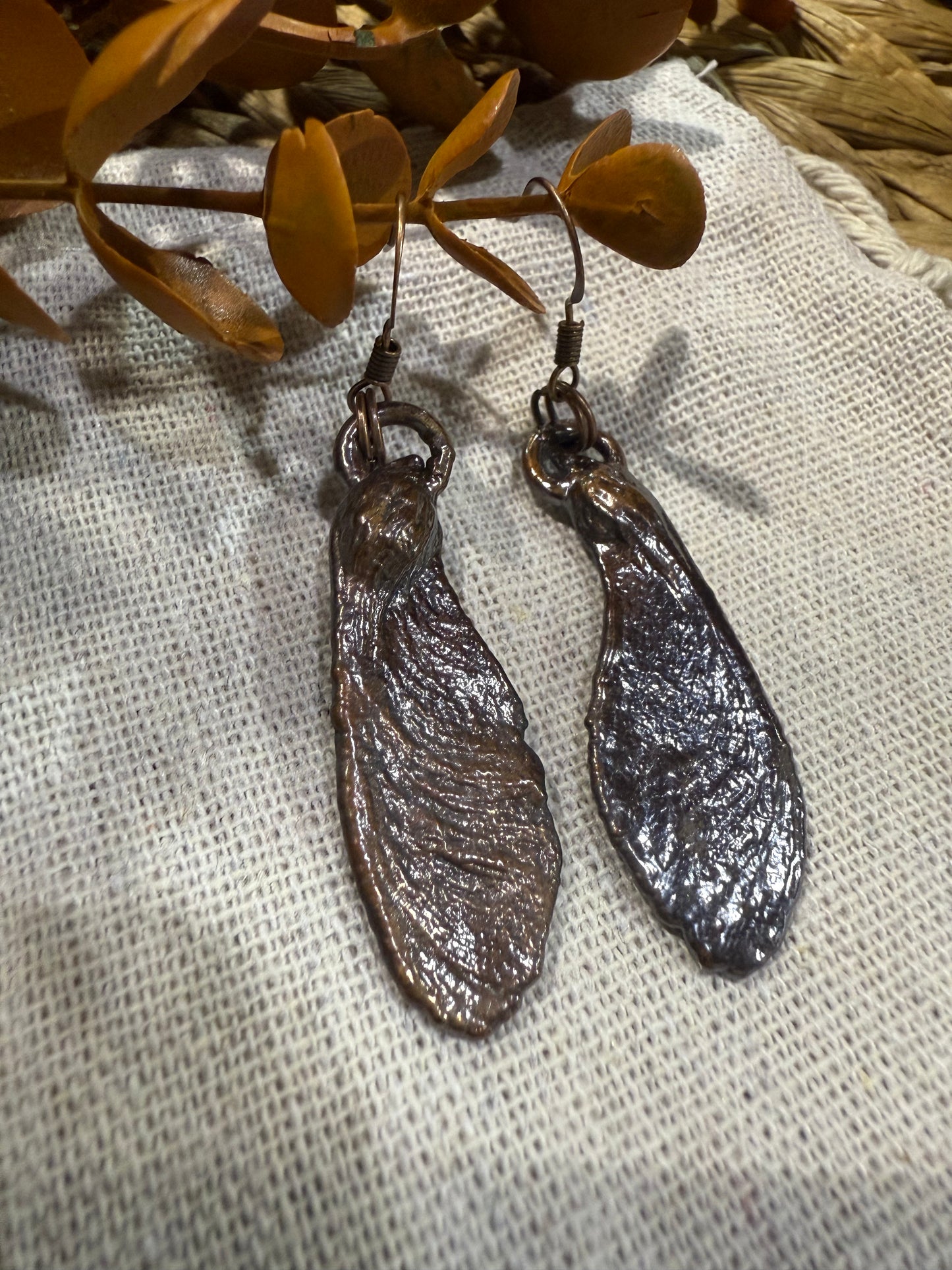 Electroformed Copper Maple Seed Earrings
