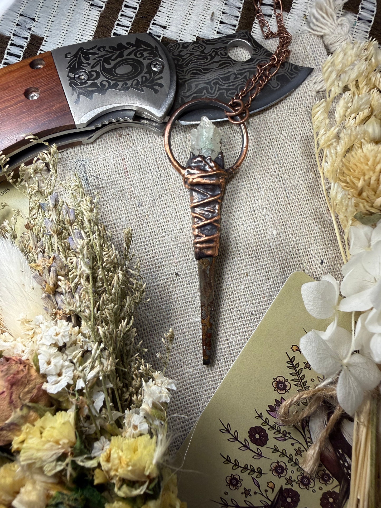 Coffin Nail Amulet with Fuschite Quartz