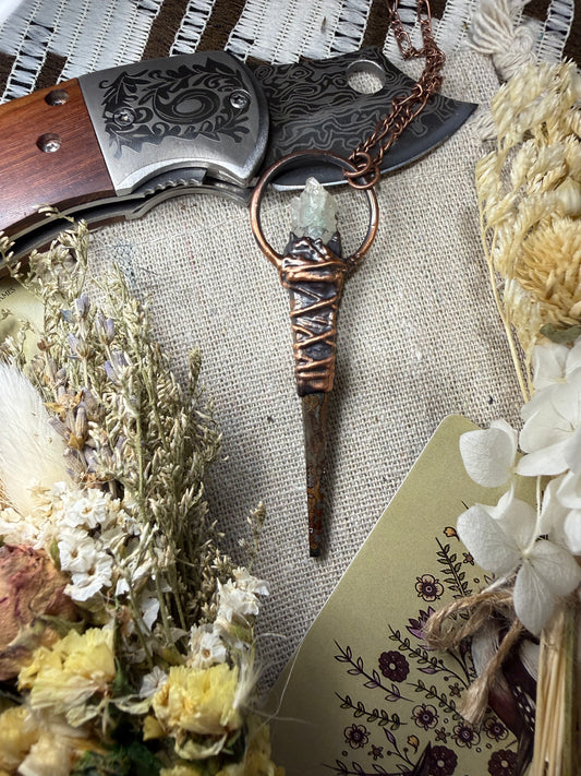 Coffin Nail Amulet with Fuschite Quartz