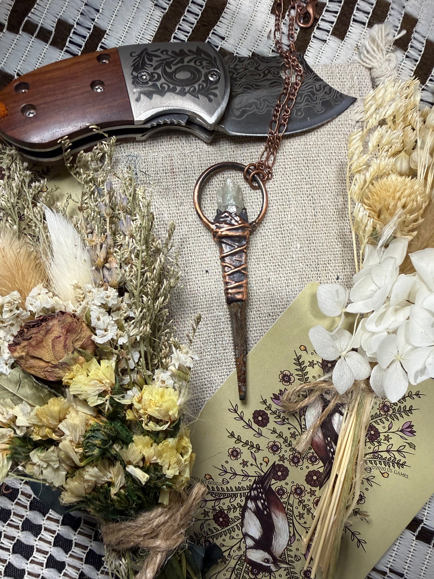 Coffin Nail Amulet with Fuschite Quartz
