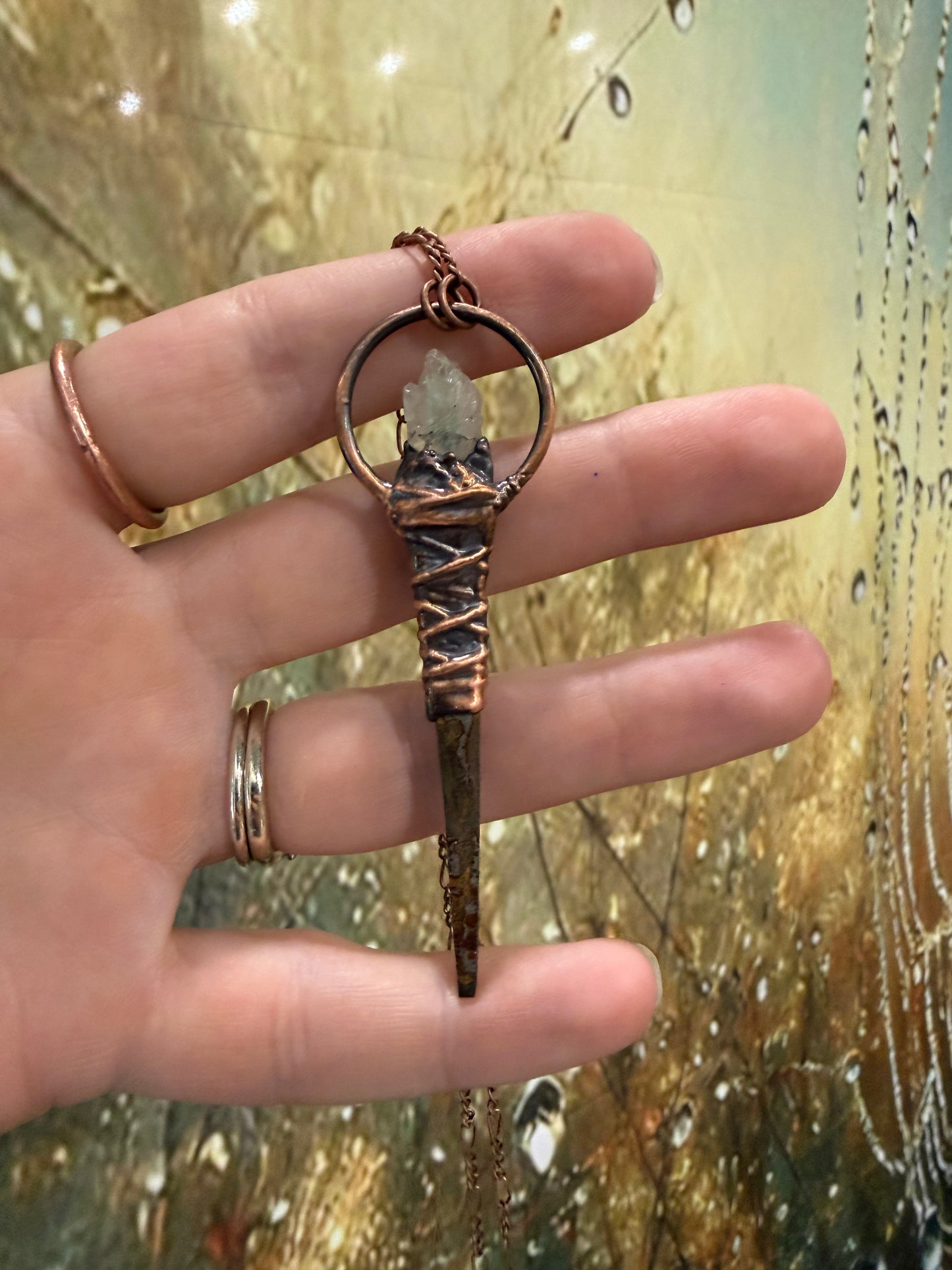 Coffin Nail Amulet with Fuschite Quartz