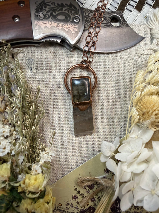 Electroformed Smokey Quartz and Labradorite Copper Necklace