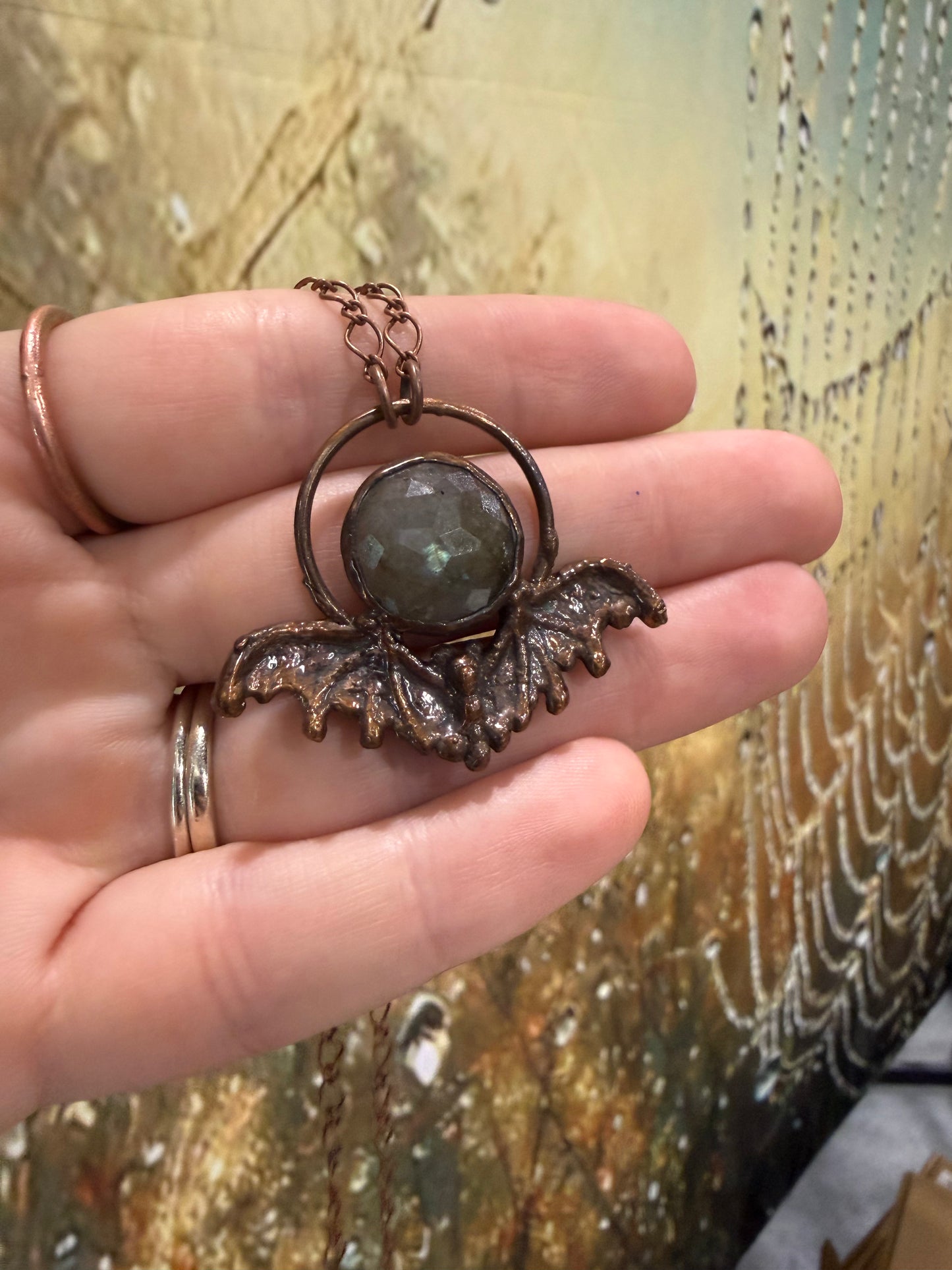 Electroformed Copper Bat & Labradorite Necklace