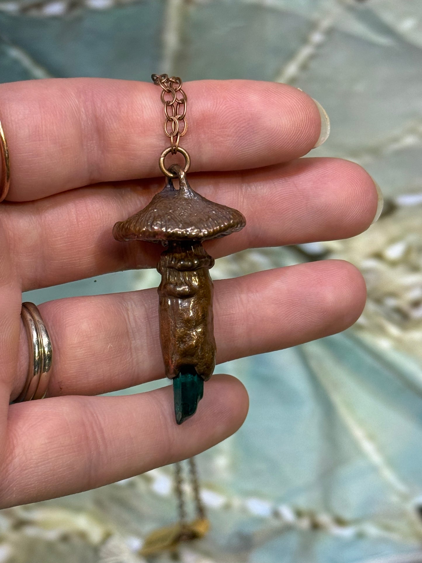 Electroformed Copper Green Quartz Sculpted Mushroom Necklace (Copy)