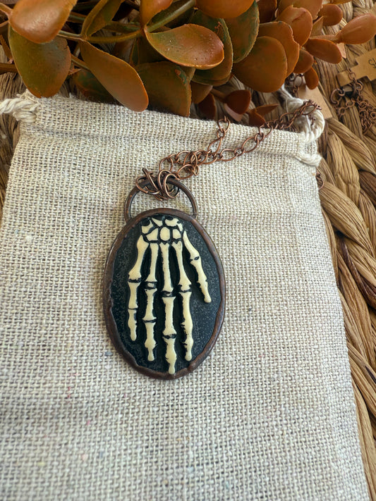 Electroformed Copper Skeleton Hand Resin Necklace