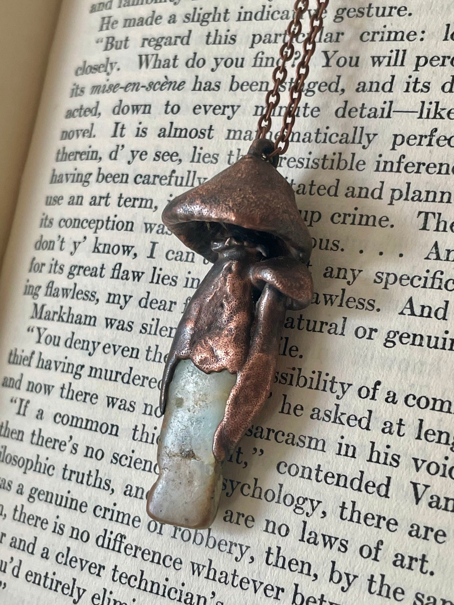 Electroformed Copper Mushroom Duo with Amazonite Stone Stem Necklace