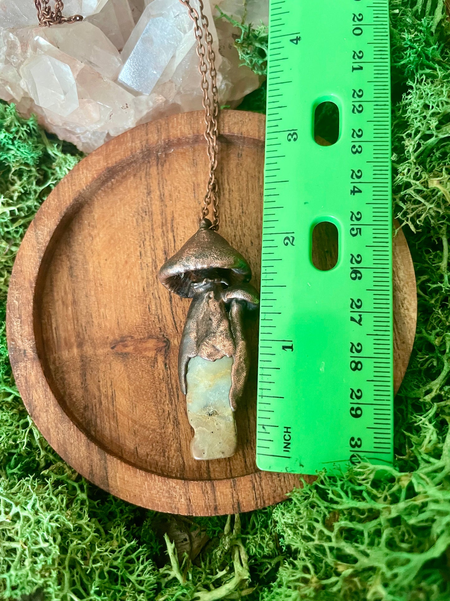 Electroformed Copper Mushroom Duo with Amazonite Stone Stem Necklace