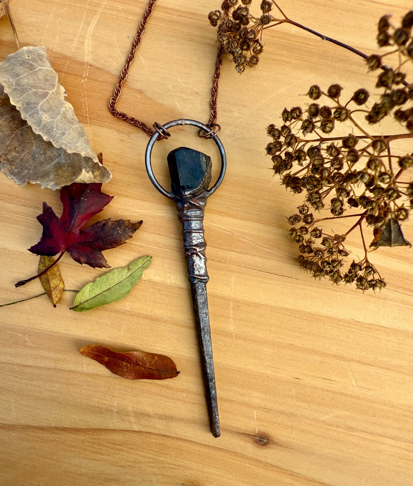 Coffin Nail Amulet with Black Tourmaline Tower