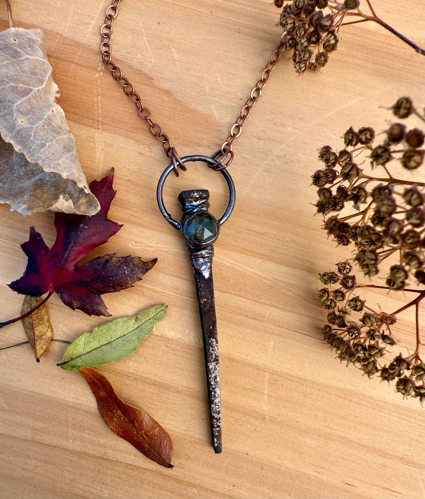Coffin Nail Amulet with Faceted Labradorite