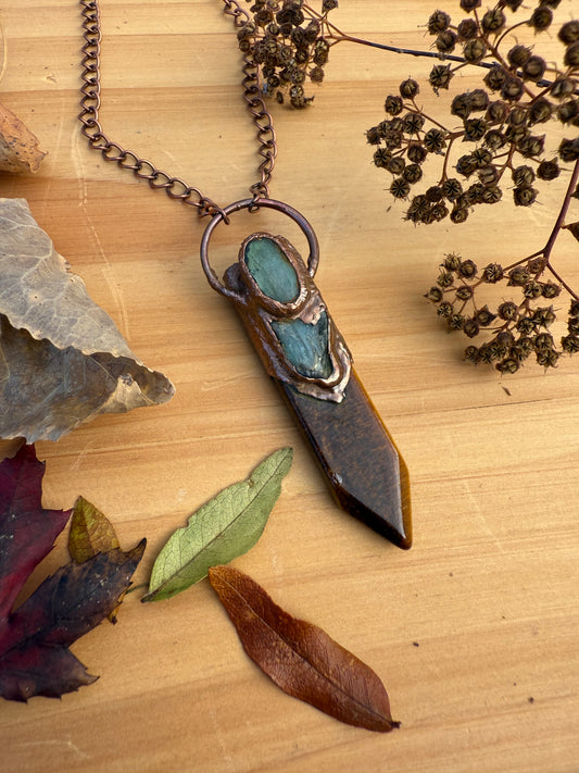 Electroformed Copper Tigers Eye, Kyanite and Labradorite Necklace