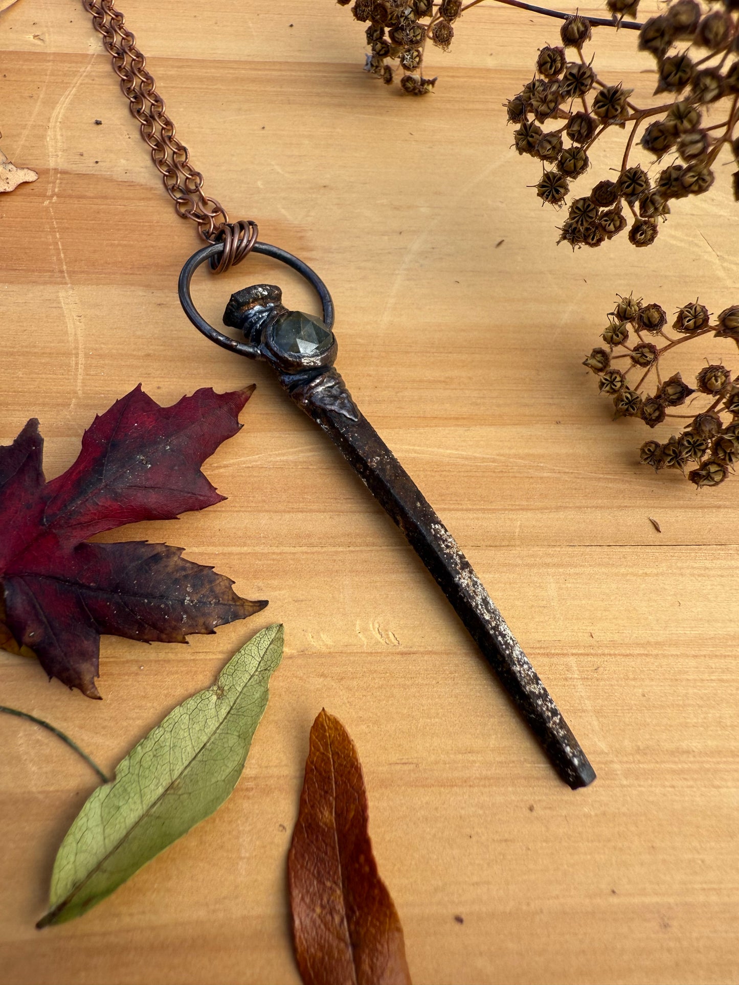Coffin Nail Amulet with Faceted Labradorite