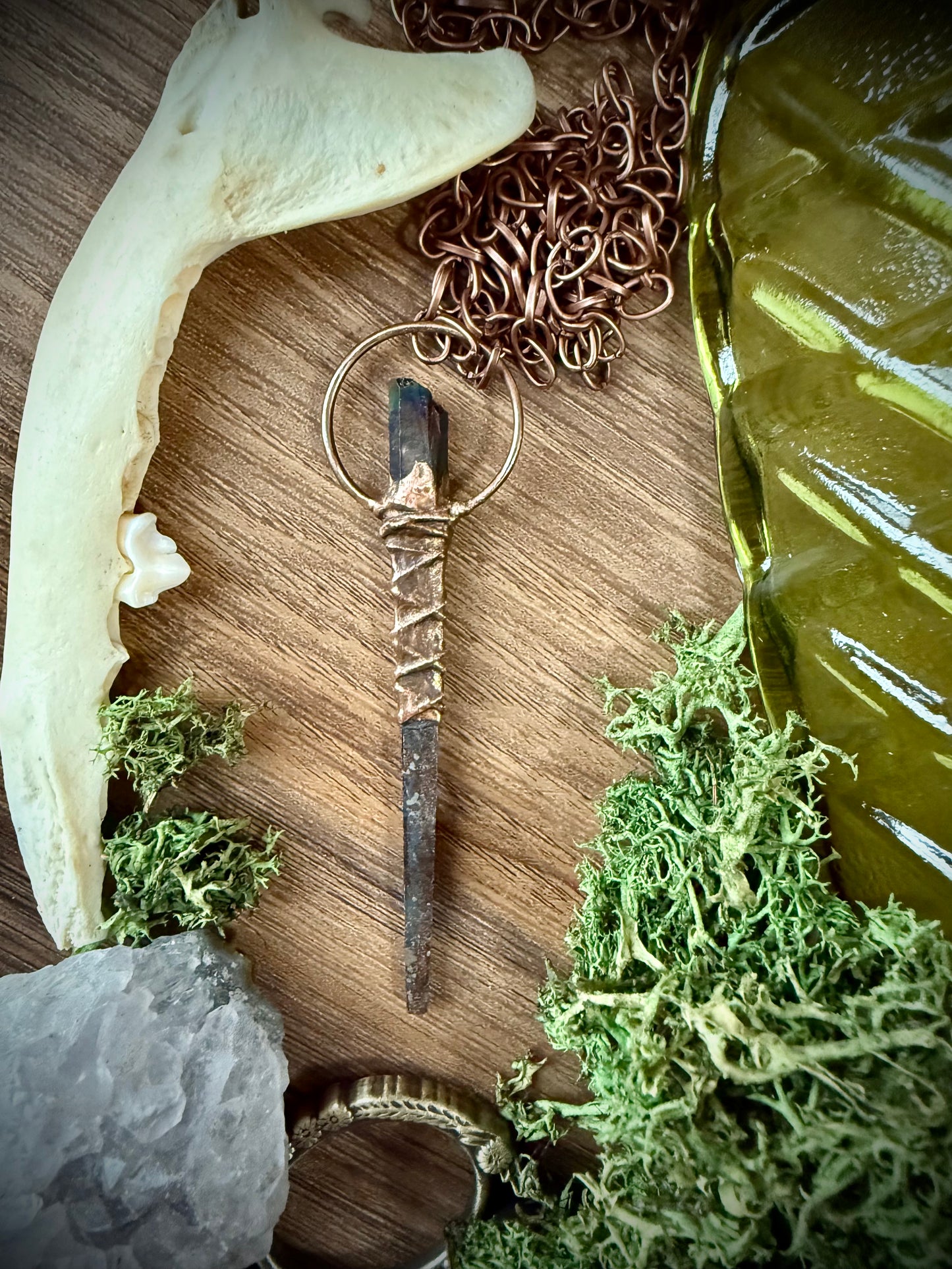 Coffin Nail Amulet with Dark Aura Quartz
