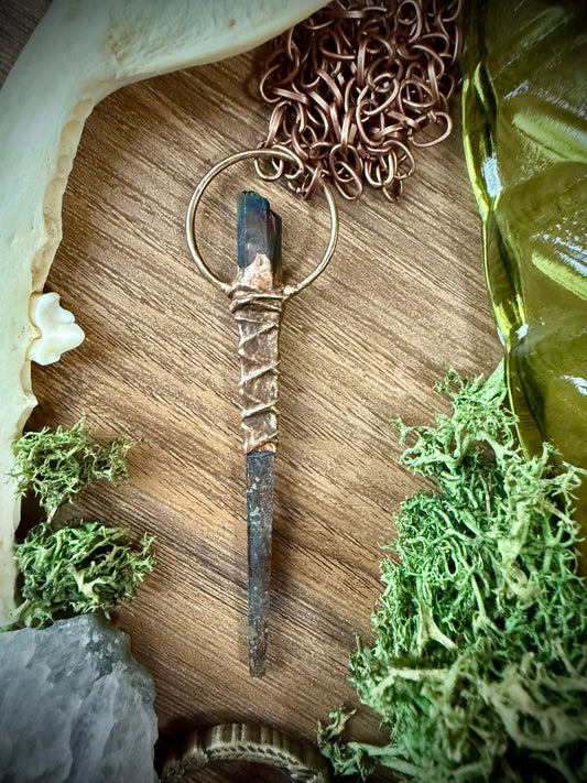 Coffin Nail Amulet with Dark Aura Quartz