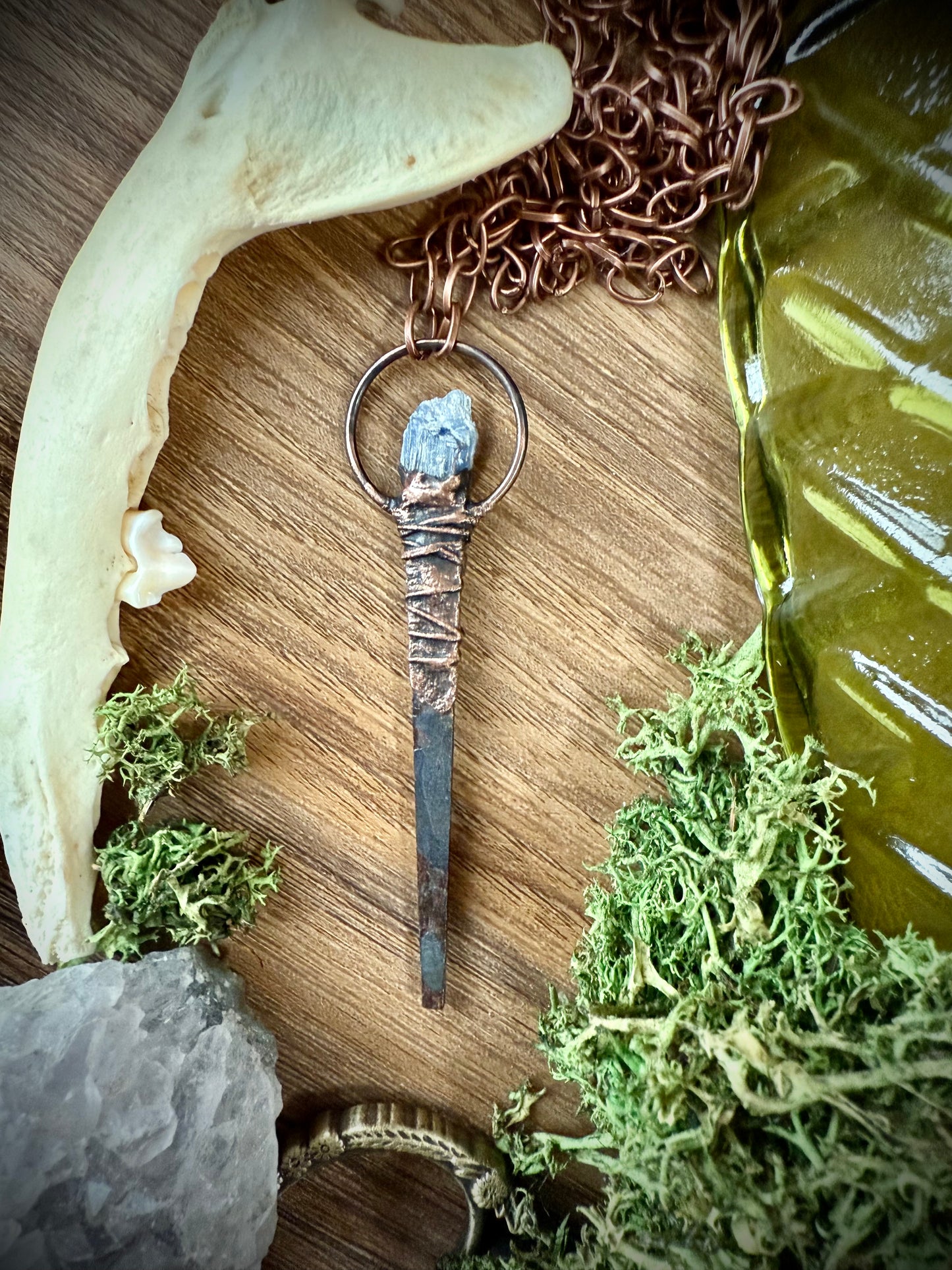 Coffin Nail Amulet with Blue Kyanite
