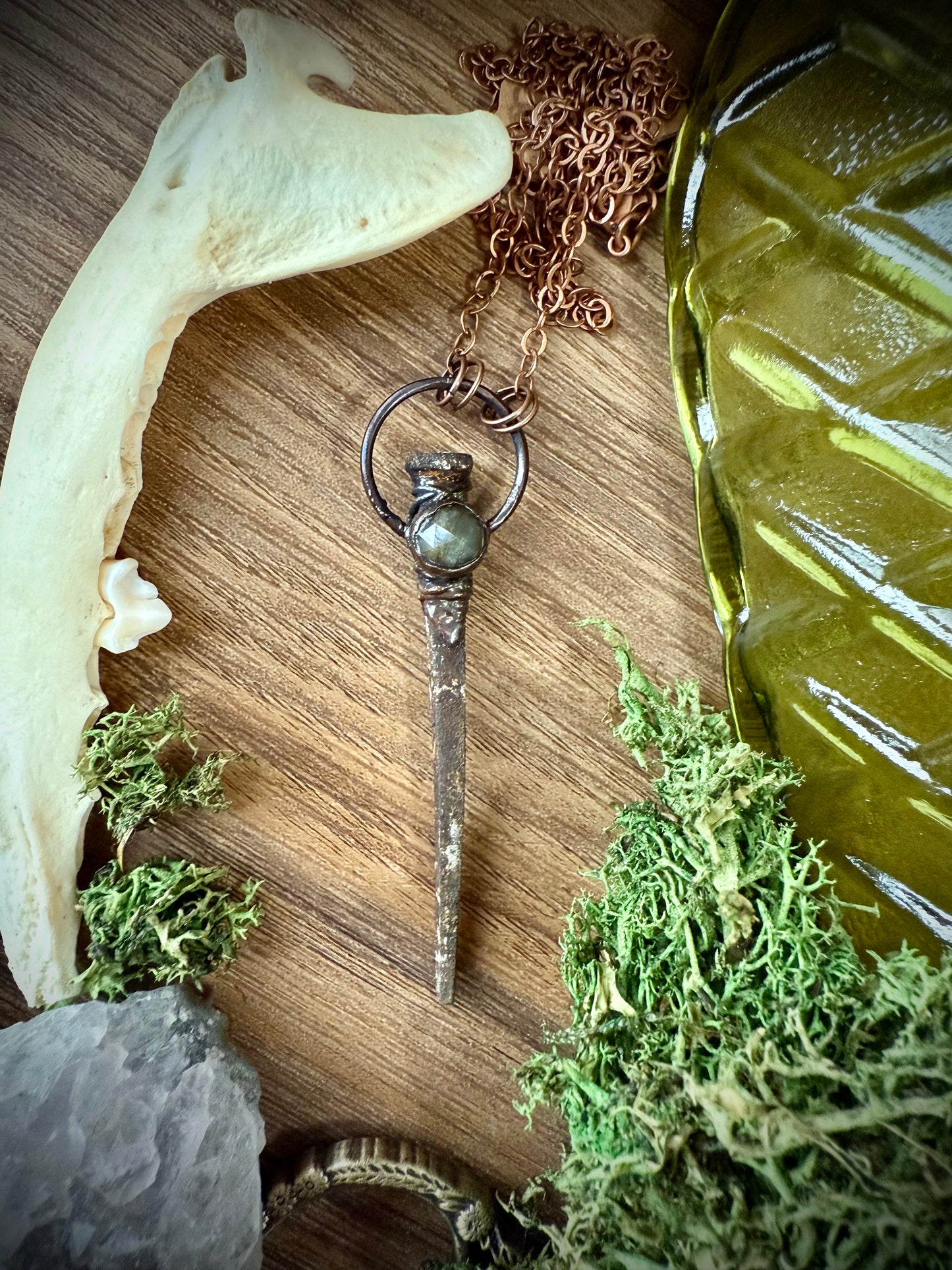 Coffin Nail Amulet with Faceted Labradorite
