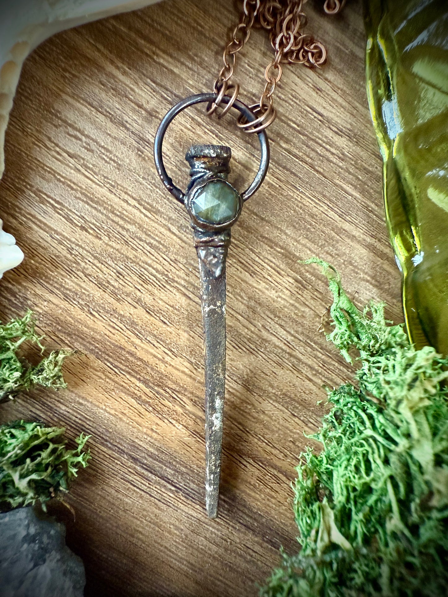 Coffin Nail Amulet with Faceted Labradorite