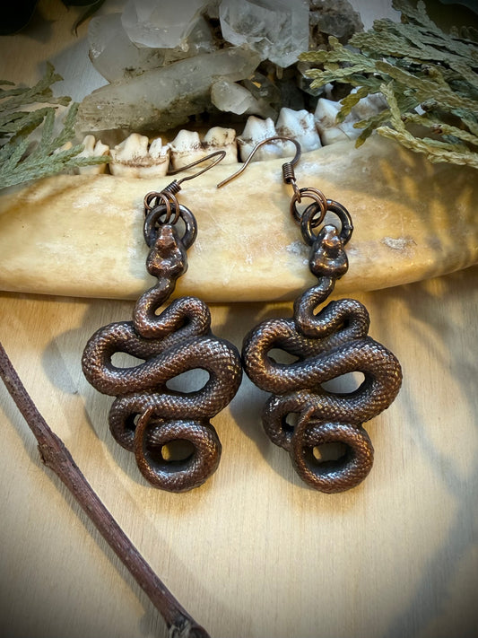 Electroformed Copper Snake Earrings
