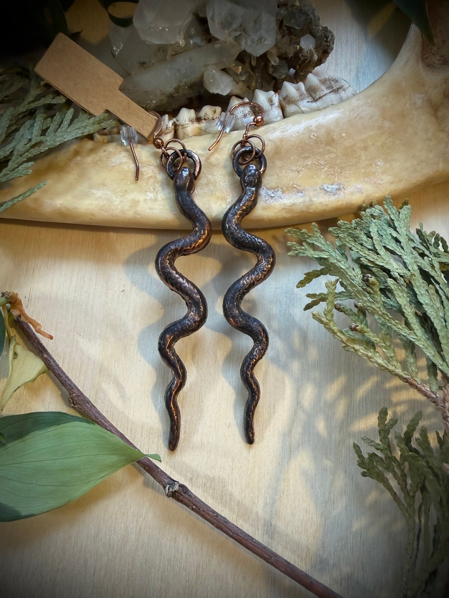 Electroformed Copper Snake Earrings