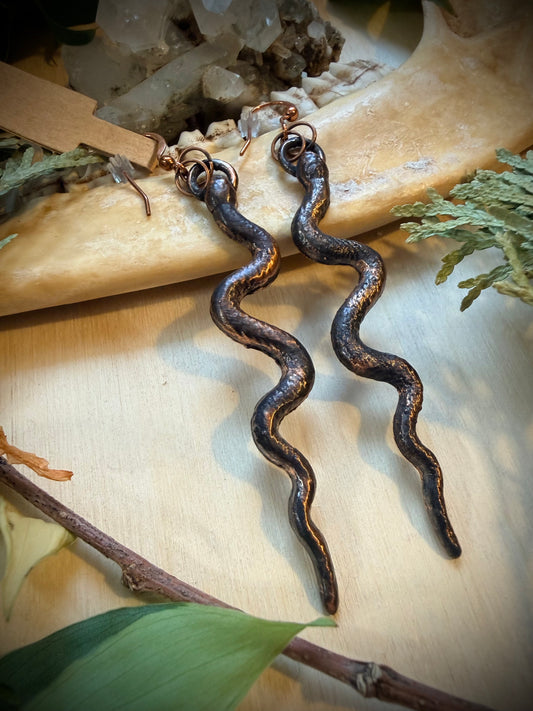 Electroformed Copper Snake Earrings