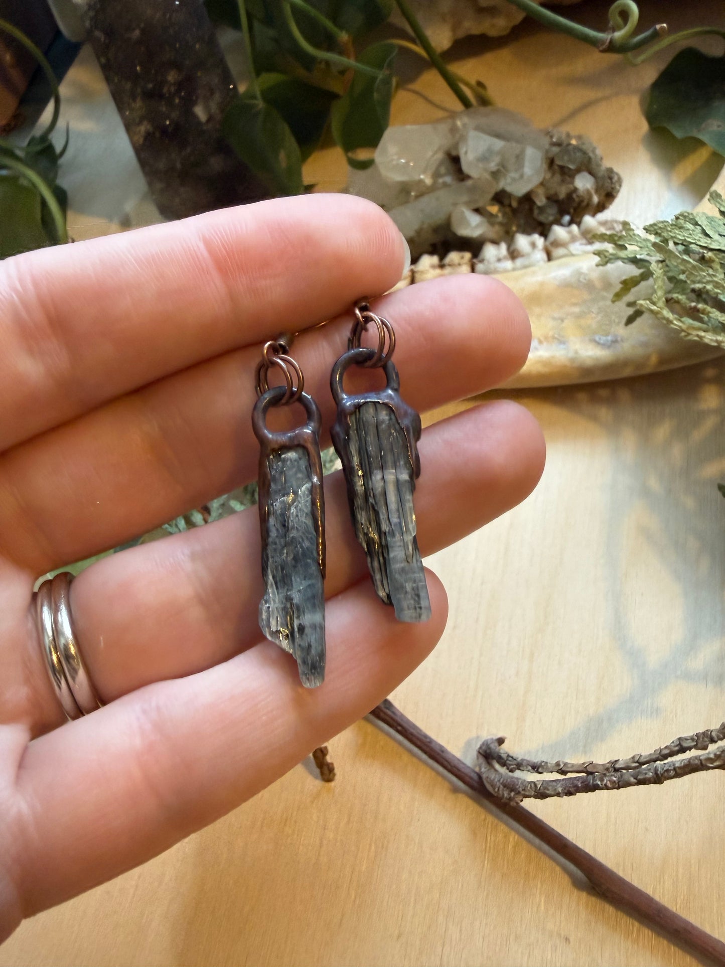Electroformed Copper Blue Kyanite Earrings