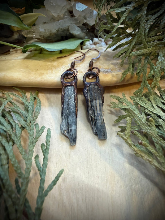 Electroformed Copper Blue Kyanite Earrings