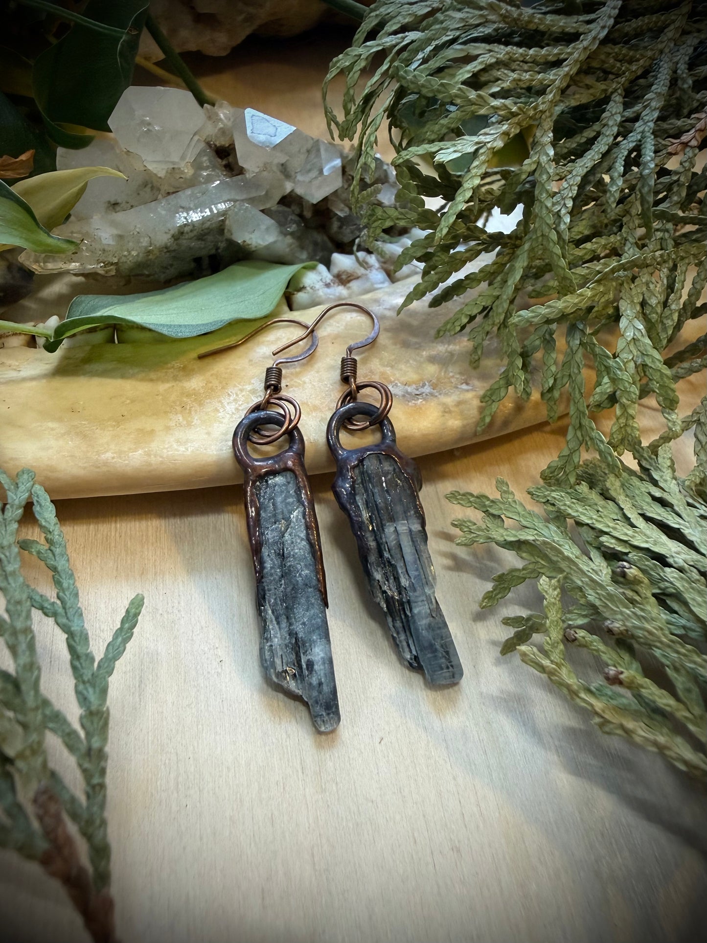 Electroformed Copper Blue Kyanite Earrings