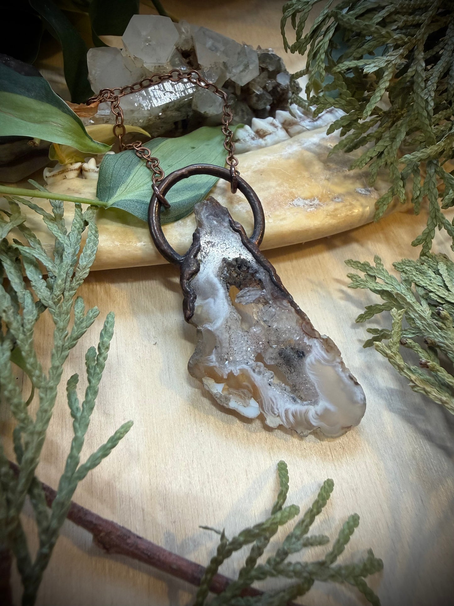 Electroformed Copper Geode Agate Necklace