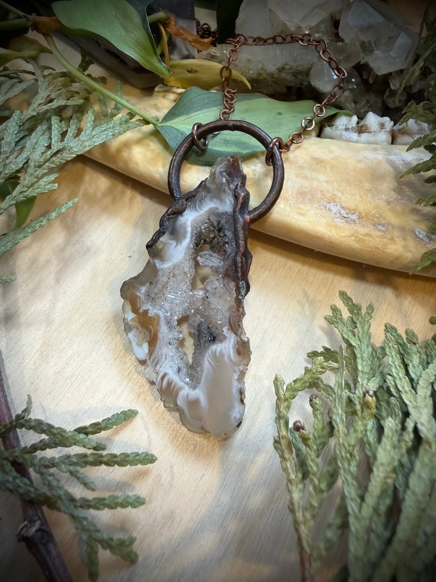 Electroformed Copper Geode Agate Necklace