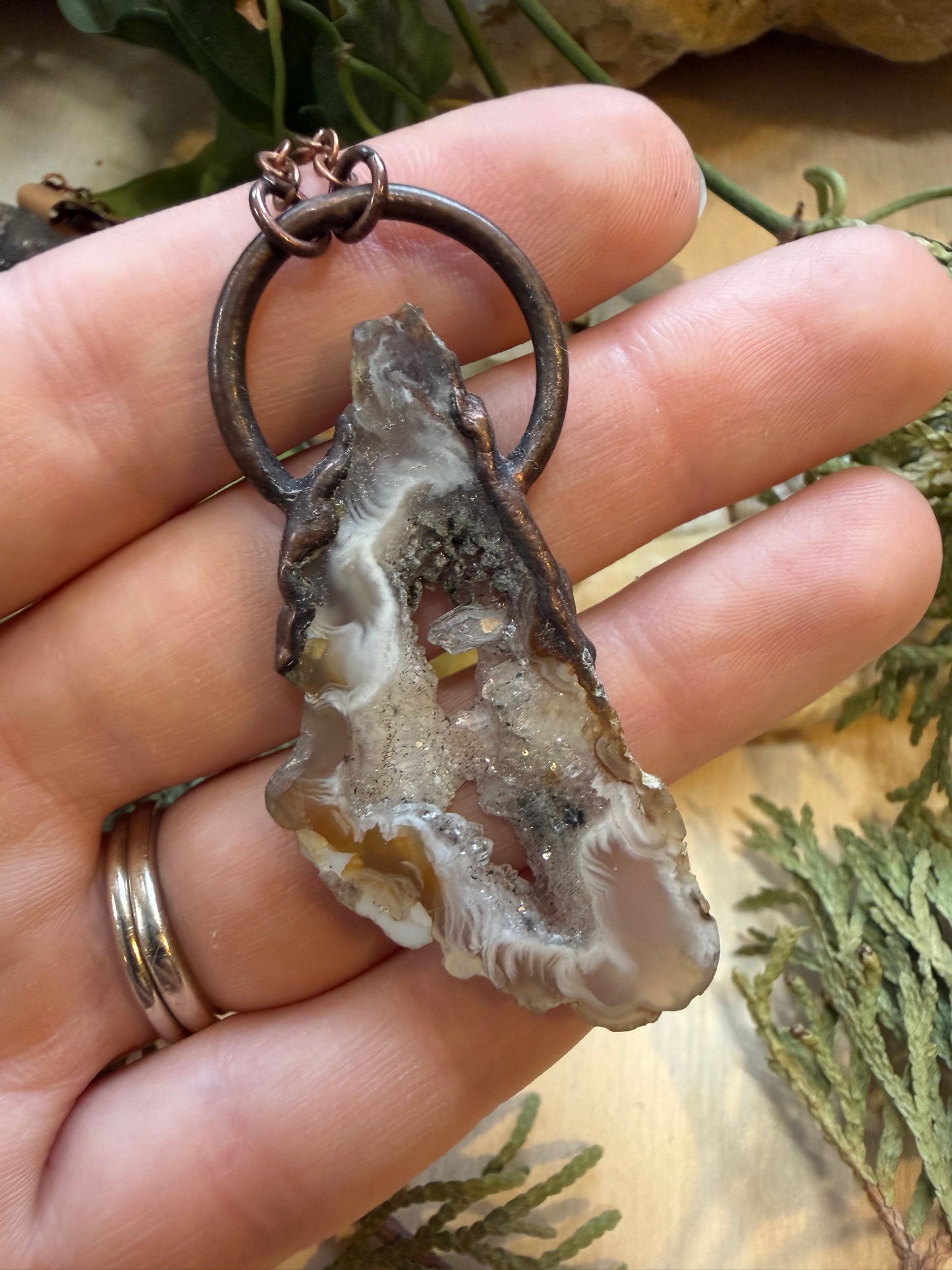 Electroformed Copper Geode Agate Necklace