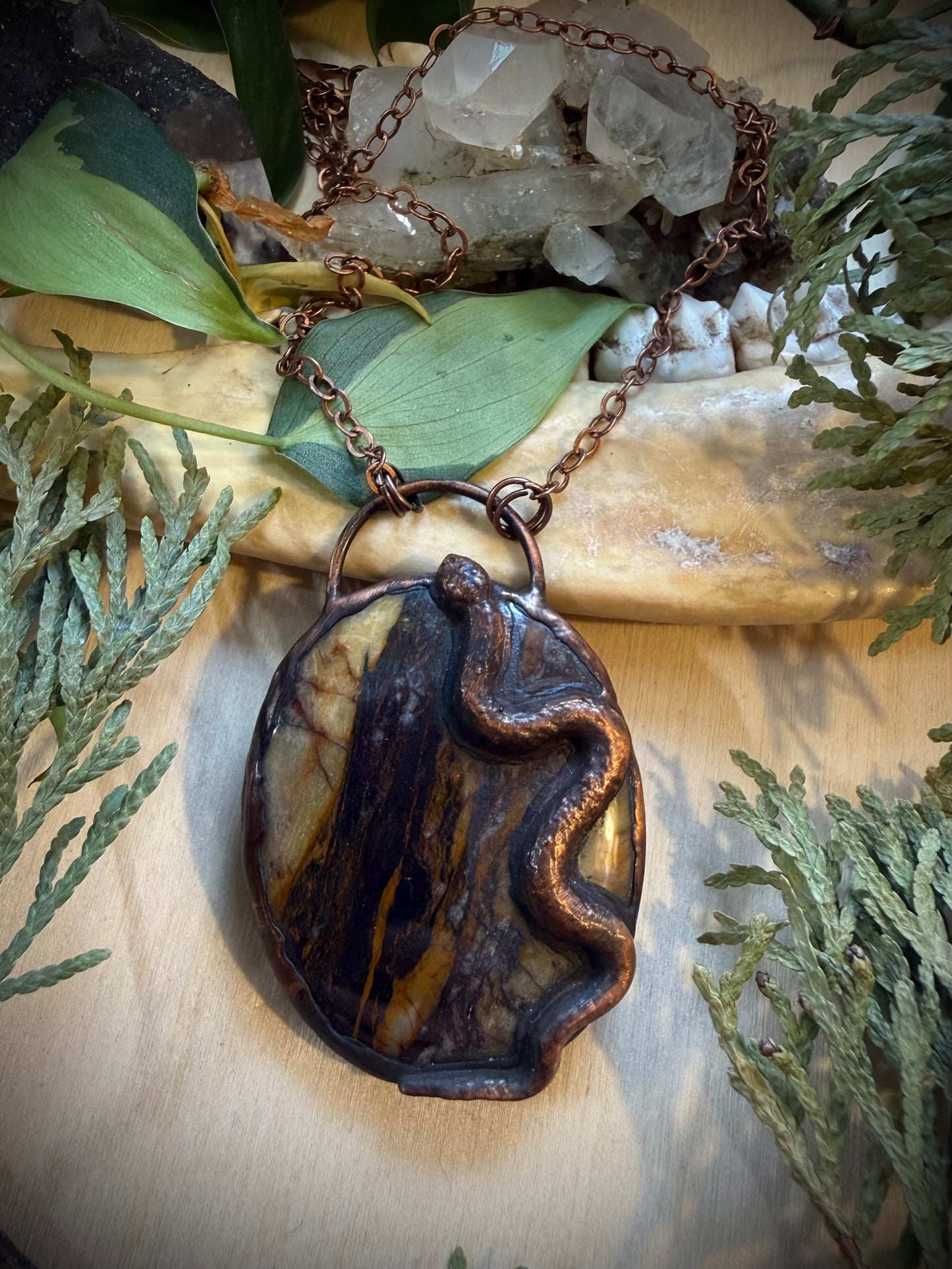 Electroformed Snake & Mookaite Necklace