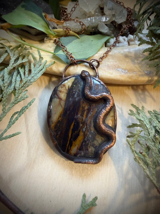 Electroformed Snake & Mookaite Necklace