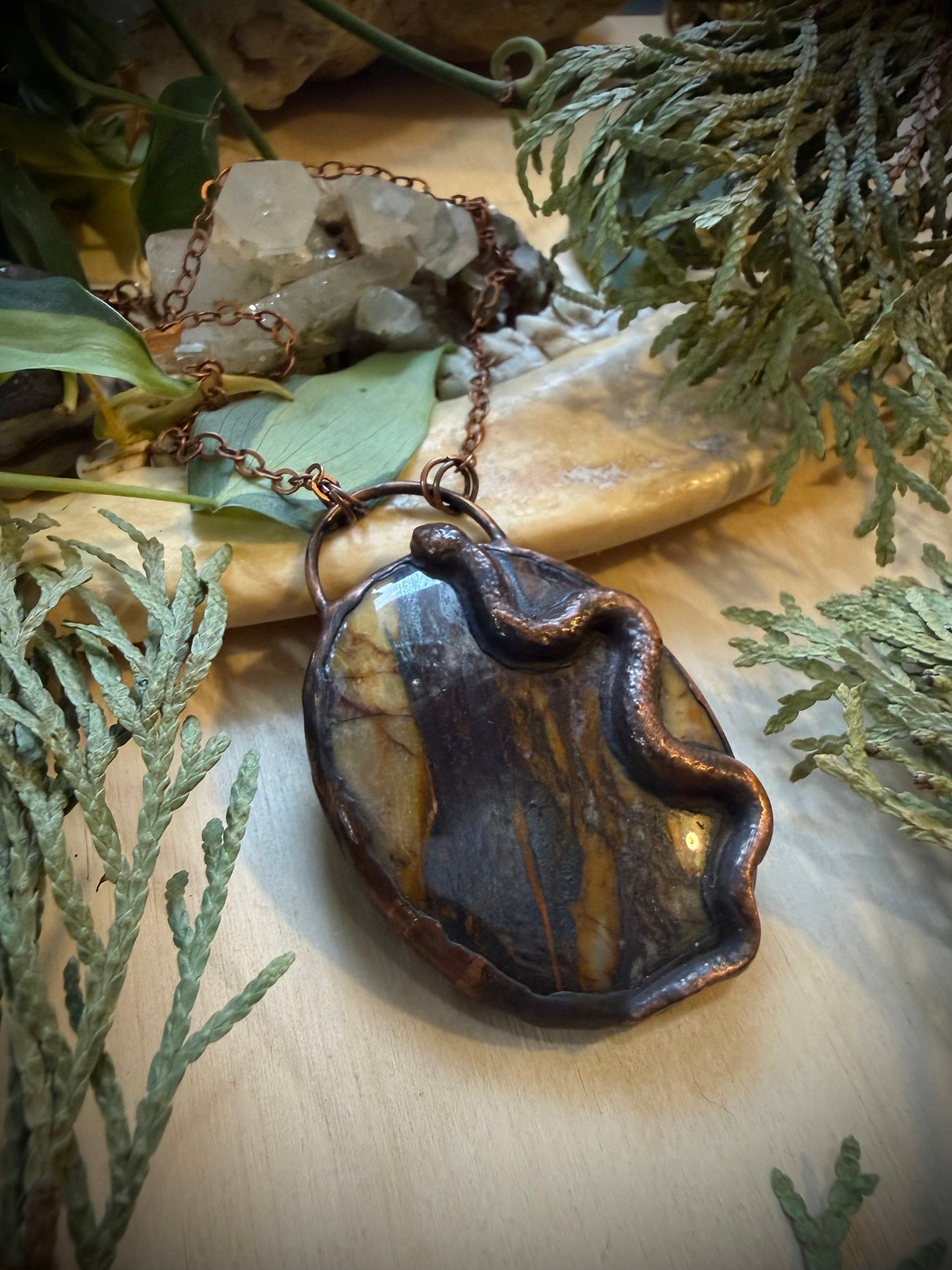 Electroformed Snake & Mookaite Necklace
