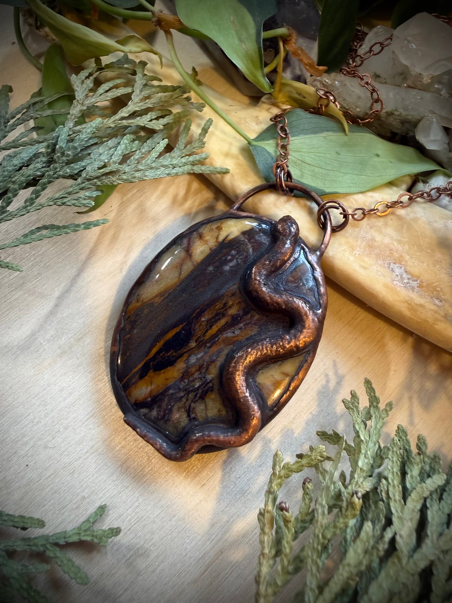 Electroformed Snake & Mookaite Necklace