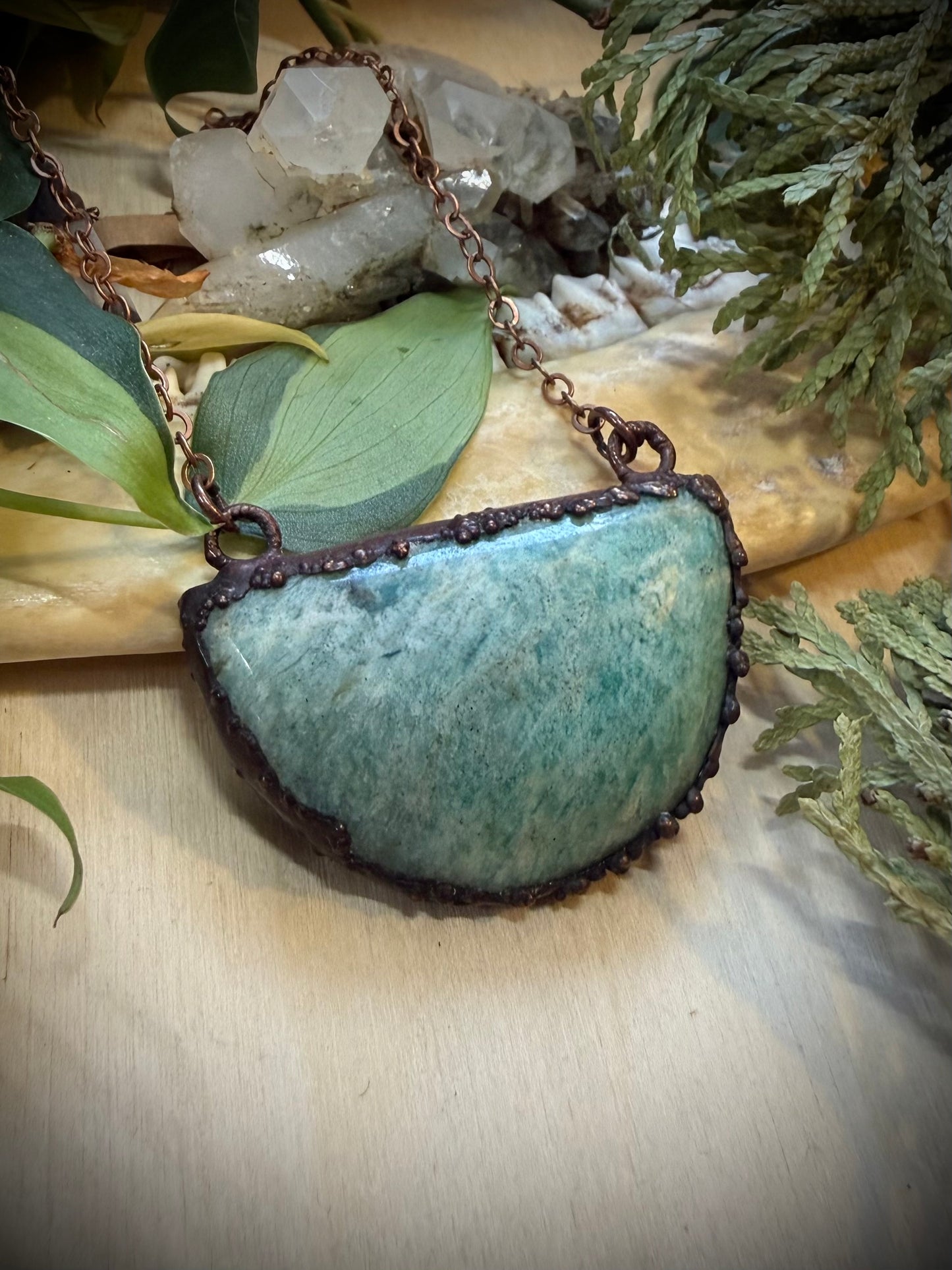 Electroformed Copper Amazonite Half Round Stone Necklace