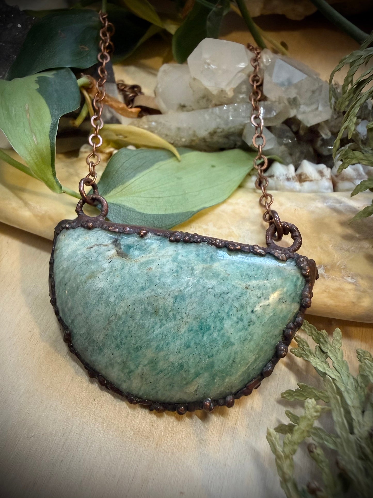 Electroformed Copper Amazonite Half Round Stone Necklace