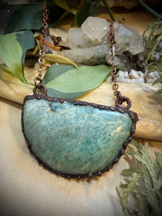 Electroformed Copper Amazonite Half Round Stone Necklace