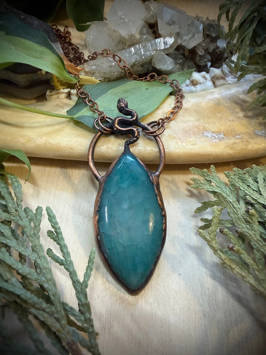 Electroformed Copper Agate and Snake Necklace