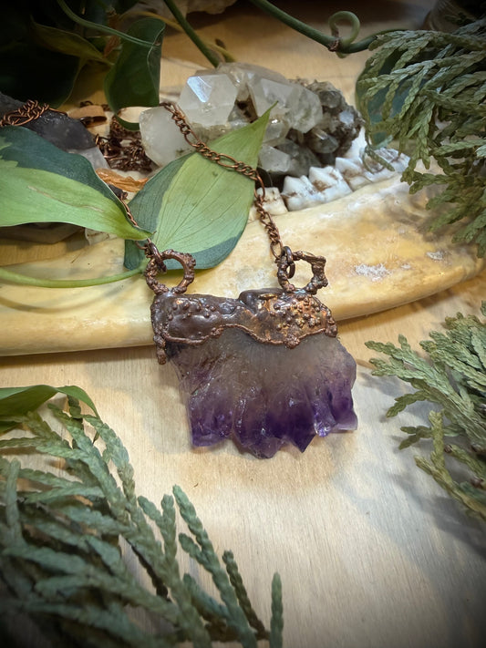 Electroformed Copper Amethyst Stalactite Stone Necklace