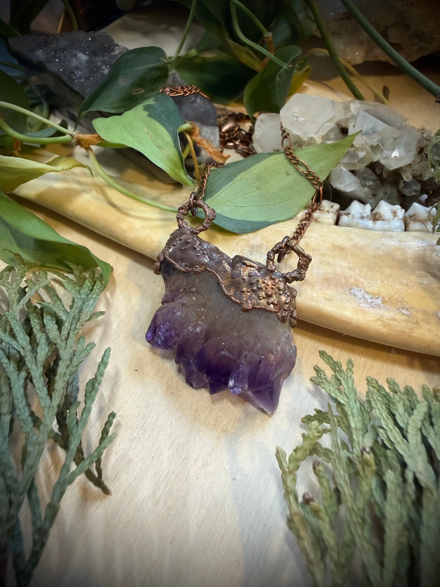Electroformed Copper Amethyst Stalactite Stone Necklace