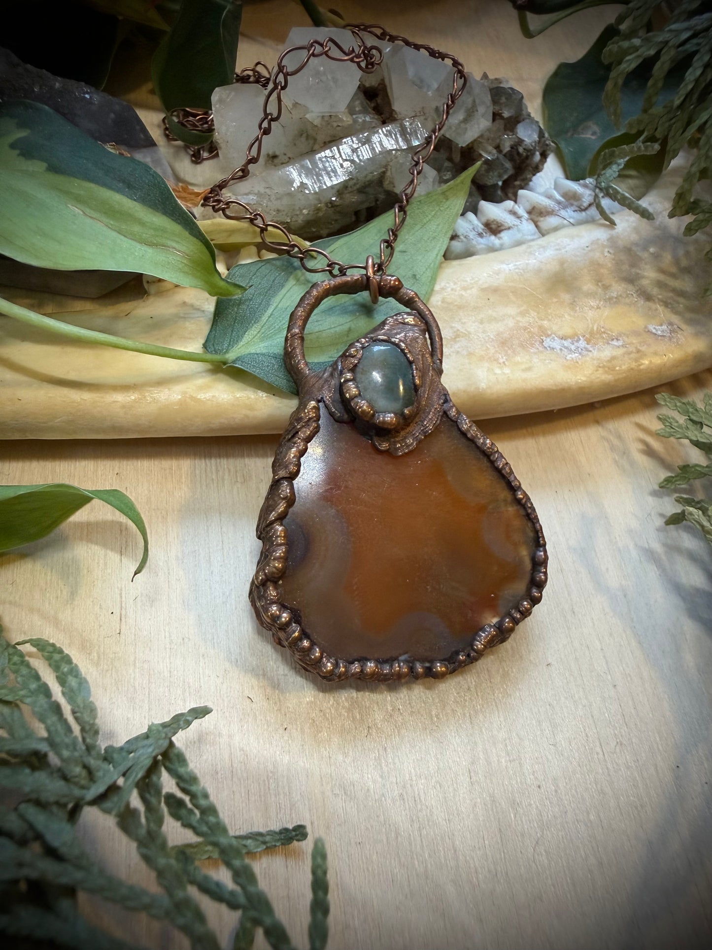 Electroformed Copper Agate Slice Stone Necklace