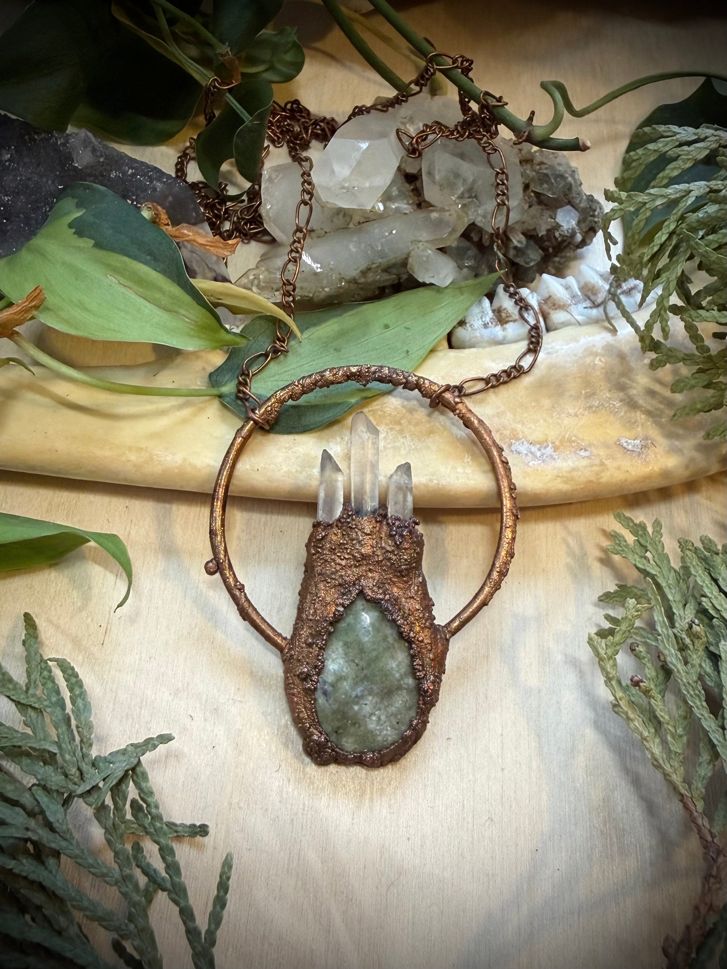 Electroformed Copper Crystal and Stone Necklace