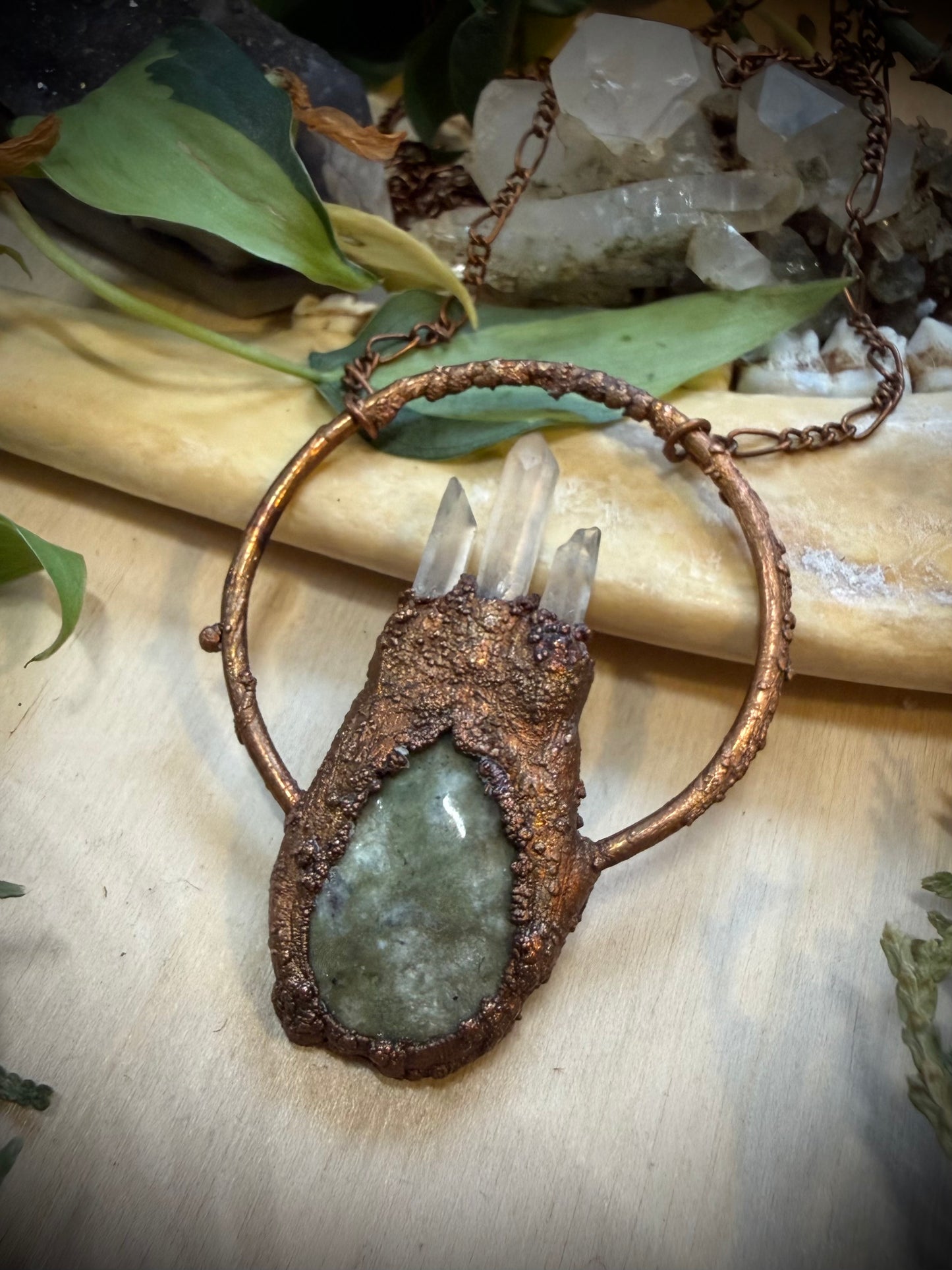 Electroformed Copper Crystal and Stone Necklace