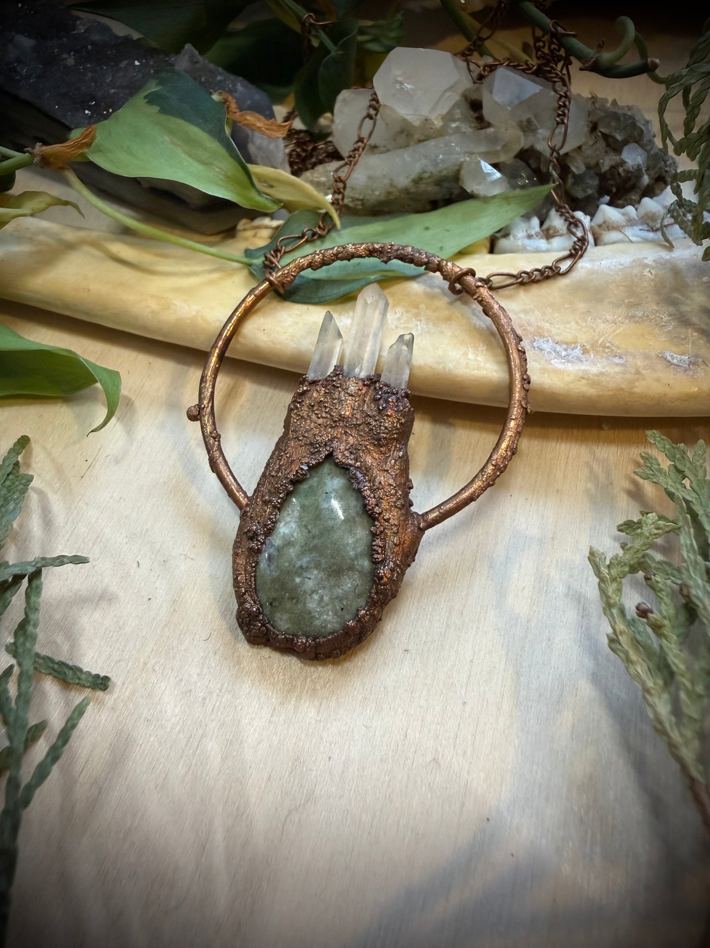 Electroformed Copper Crystal and Stone Necklace