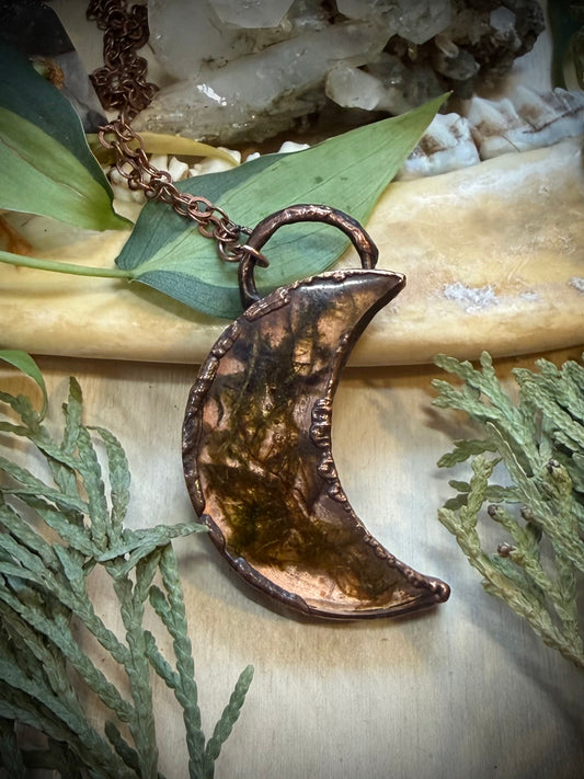 Electroformed Copper Moon Moss Necklace