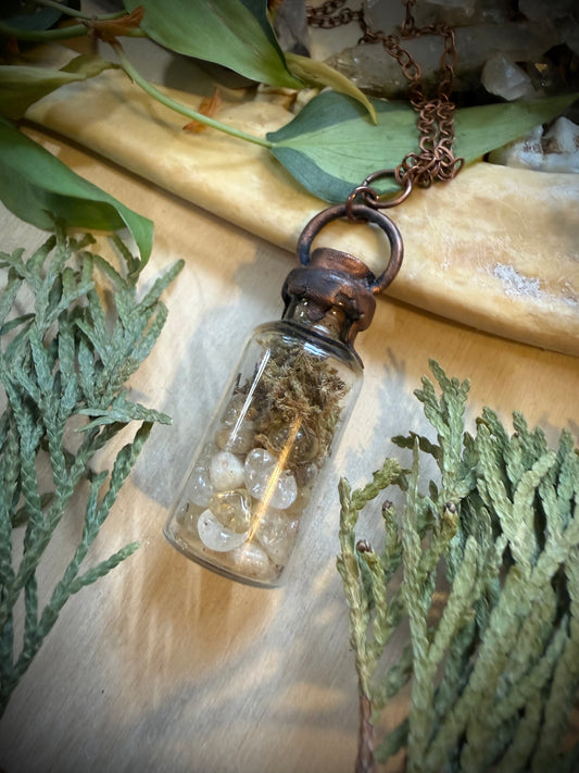 Electroformed Copper Moss & Citrine Glass Vial Necklace