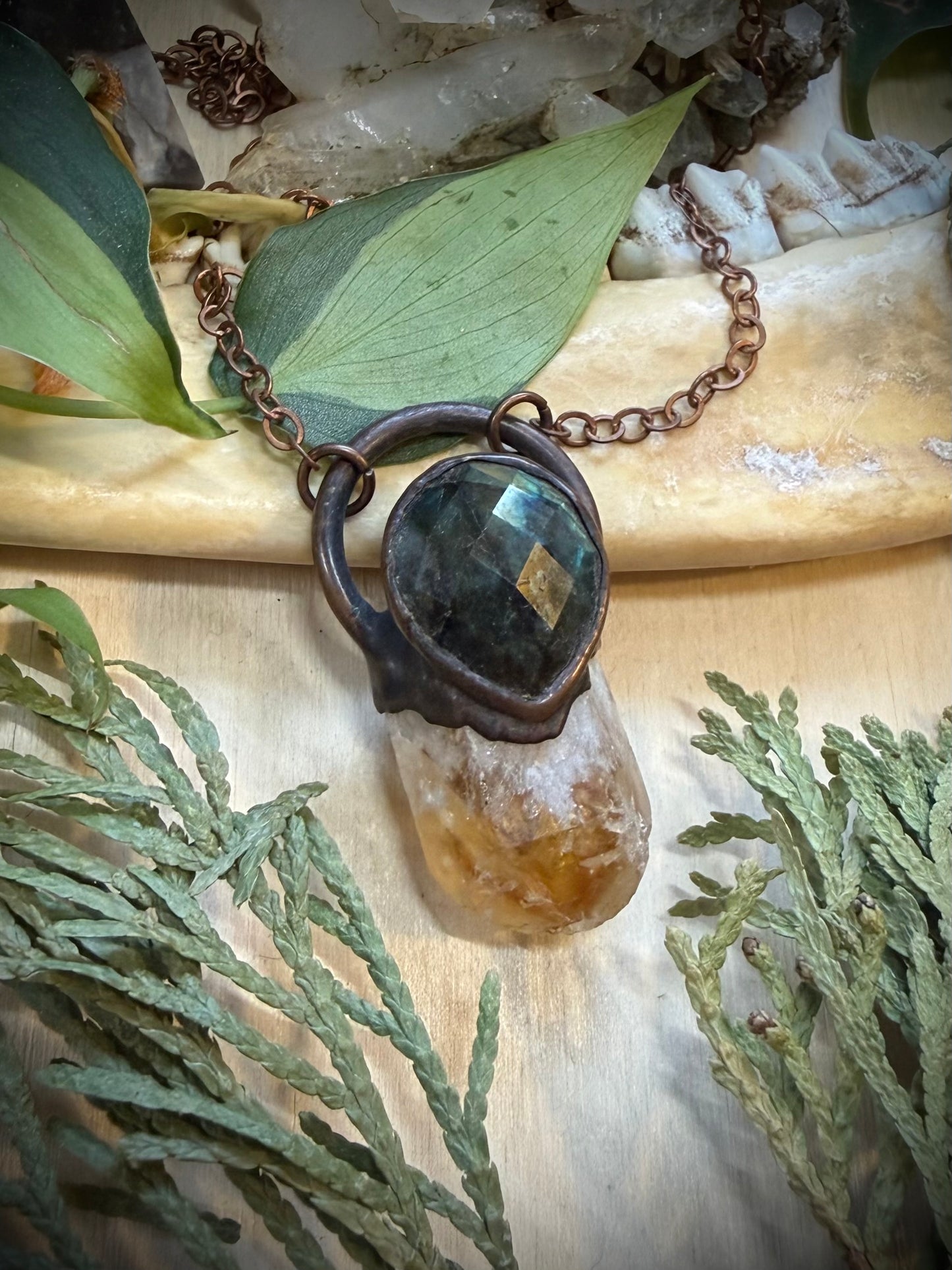 Electroformed Copper Labradorite and Raw Citrine Necklace
