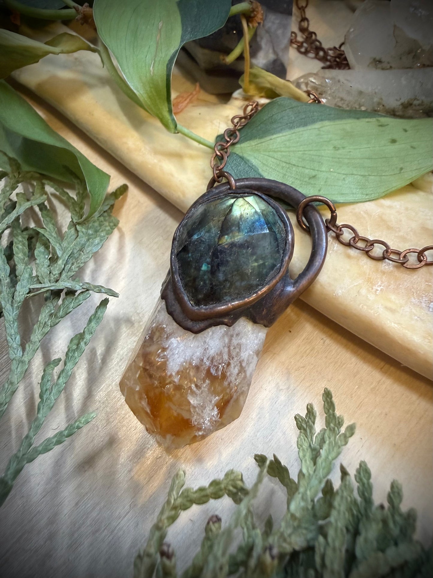 Electroformed Copper Labradorite and Raw Citrine Necklace