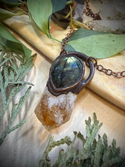 Electroformed Copper Labradorite and Raw Citrine Necklace