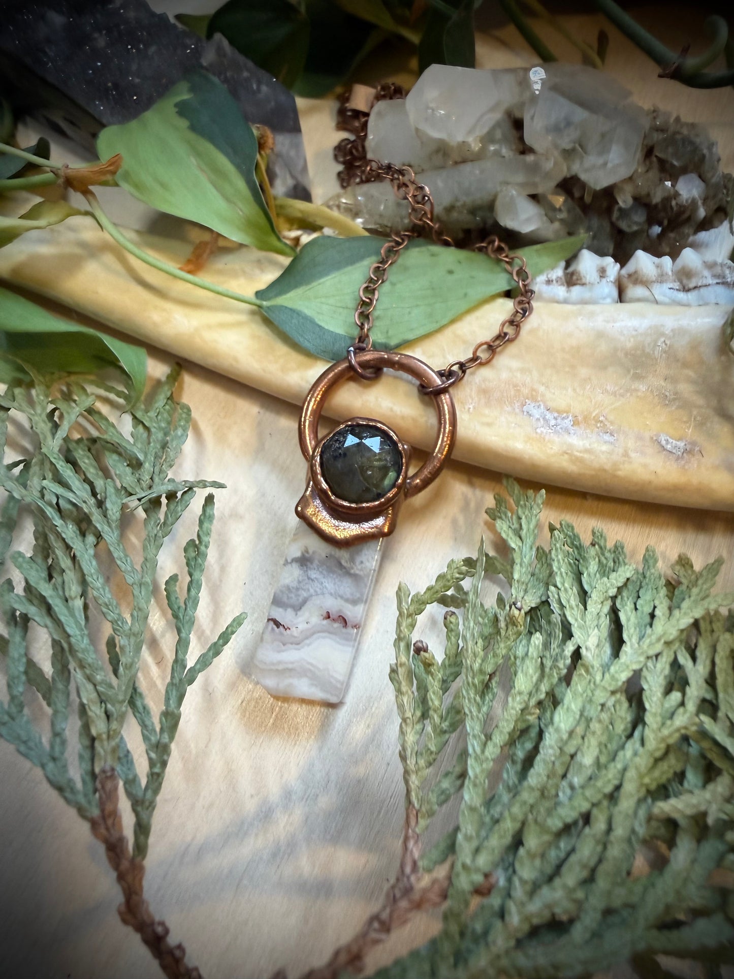 Electroformed Copper Labradorite and Agate Stone Necklace